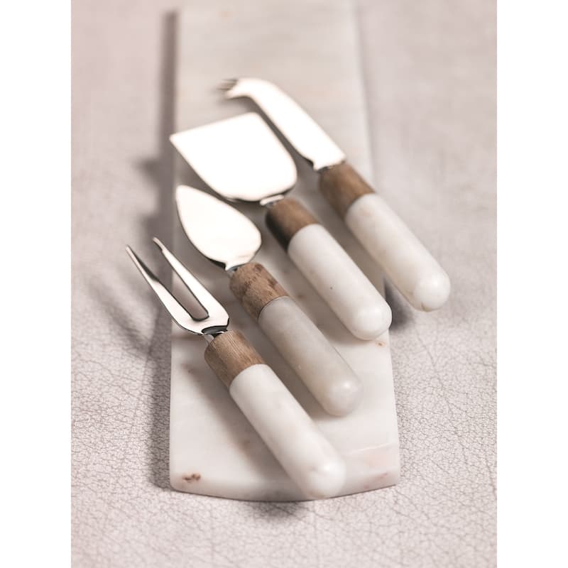 4-Piece Marble and Wood Cheese Knife Set
