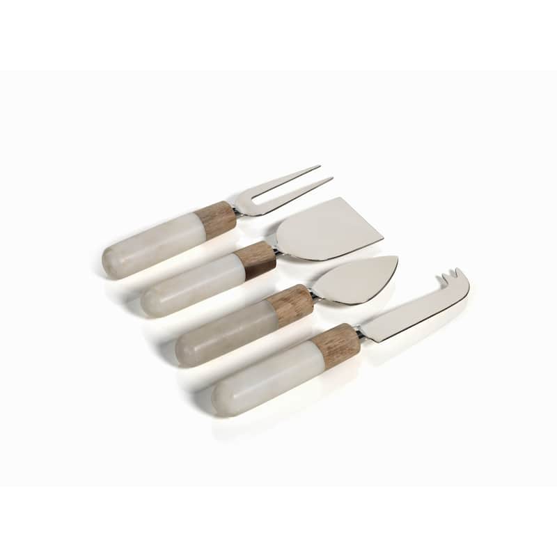 4-Piece Marble and Wood Cheese Knife Set