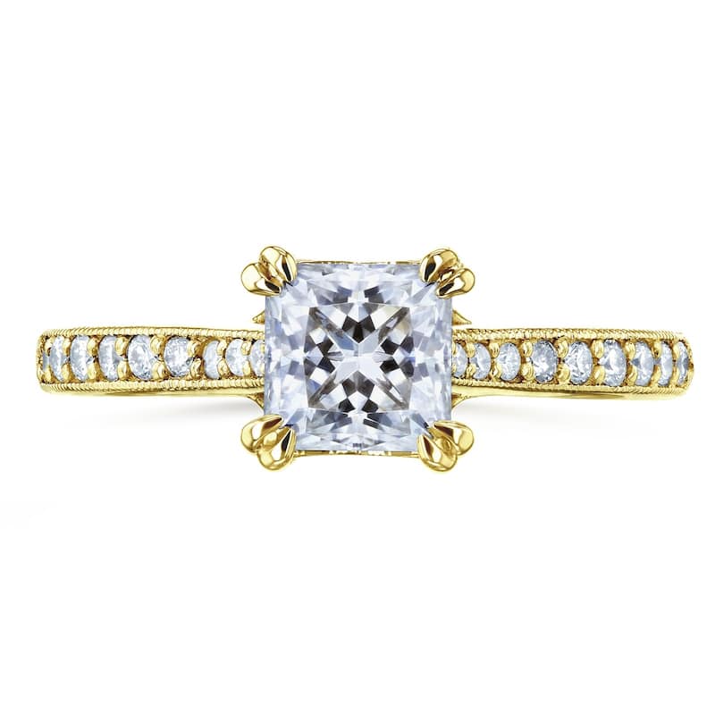 Annello by Kobelli 14k Gold 1 1/10ct TGW Princess Moissanite and Diamond Euro Shank Engagement Ring (GH/VS, GH/I)