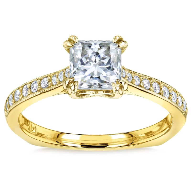 Annello by Kobelli 14k Gold 1 1/10ct TGW Princess Moissanite and Diamond Euro Shank Engagement Ring (GH/VS, GH/I)