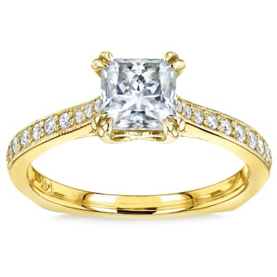 Annello by Kobelli 14k Gold 1 1/10ct TGW Princess Moissanite and Diamond Euro Shank Engagement Ring (GH/VS, GH/I)