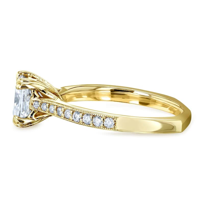 Annello by Kobelli 14k Gold 1 1/10ct TGW Princess Moissanite and Diamond Euro Shank Engagement Ring (GH/VS, GH/I)