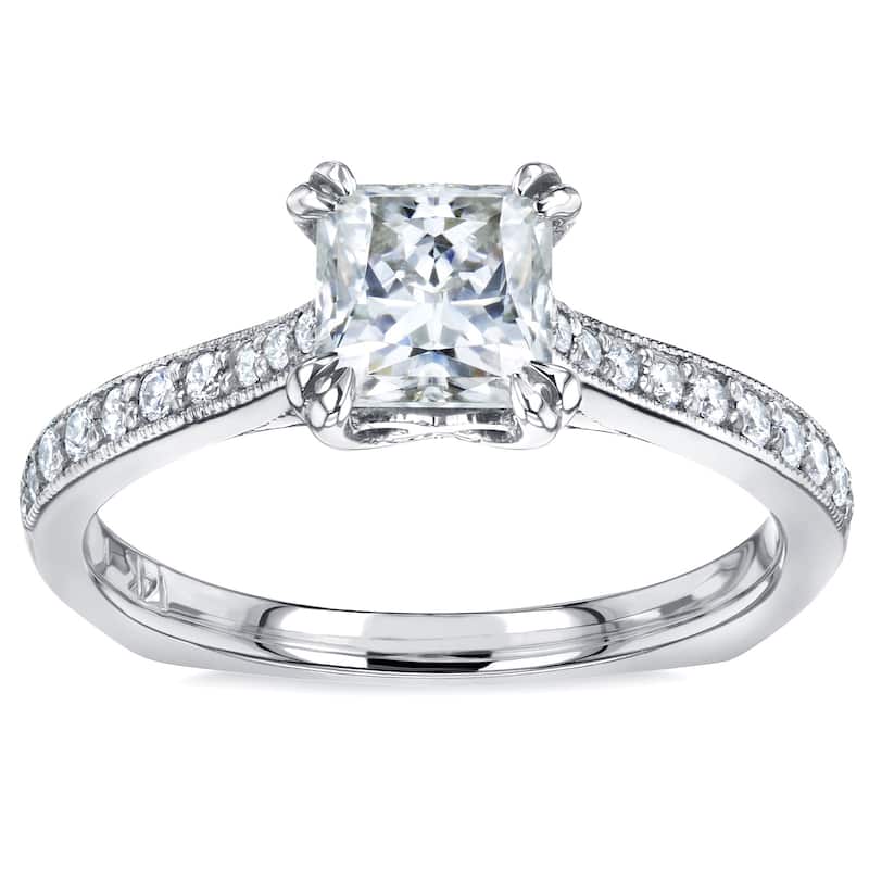 Annello by Kobelli 14k Gold 1 1/10ct TGW Princess Moissanite and Diamond Euro Shank Engagement Ring (GH/VS, GH/I)