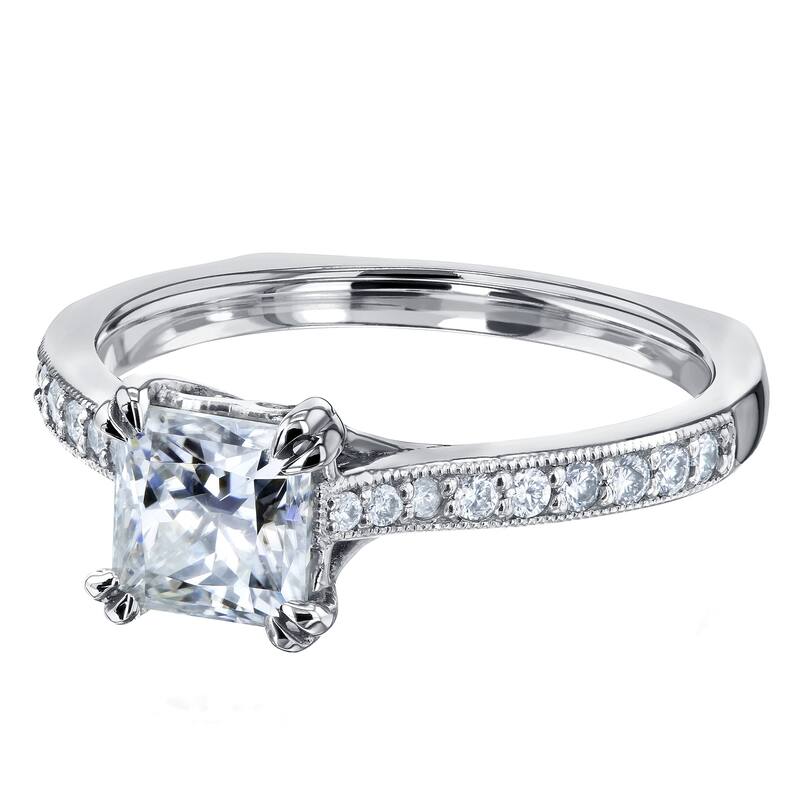 Annello by Kobelli 14k Gold 1 1/10ct TGW Princess Moissanite and Diamond Euro Shank Engagement Ring (GH/VS, GH/I)
