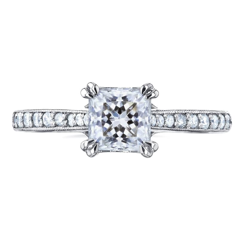 Annello by Kobelli 14k Gold 1 1/10ct TGW Princess Moissanite and Diamond Euro Shank Engagement Ring (GH/VS, GH/I)