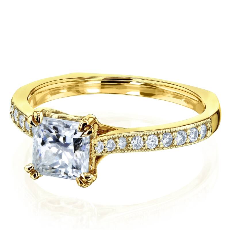 Annello by Kobelli 14k Gold 1 1/10ct TGW Princess Moissanite and Diamond Euro Shank Engagement Ring (GH/VS, GH/I)