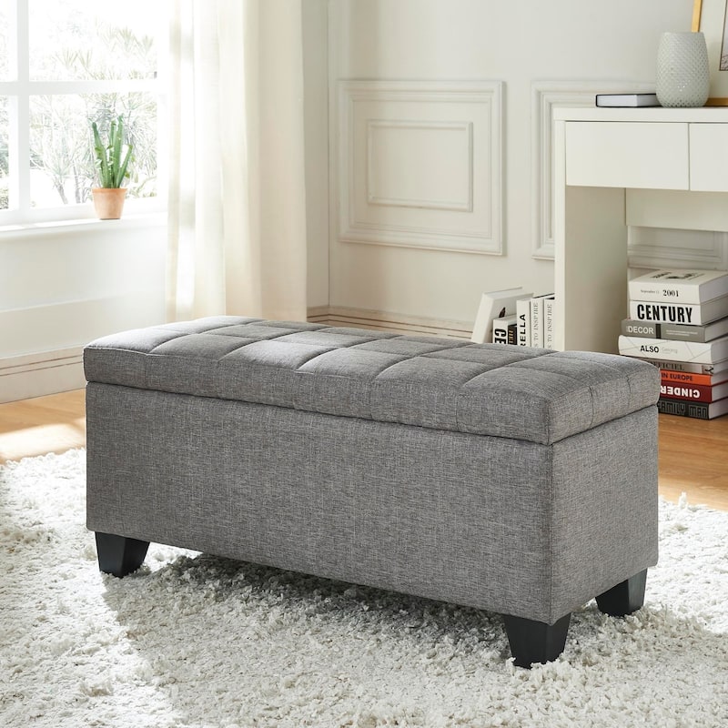 Lila-Fabric Storage Ottoman - Grey