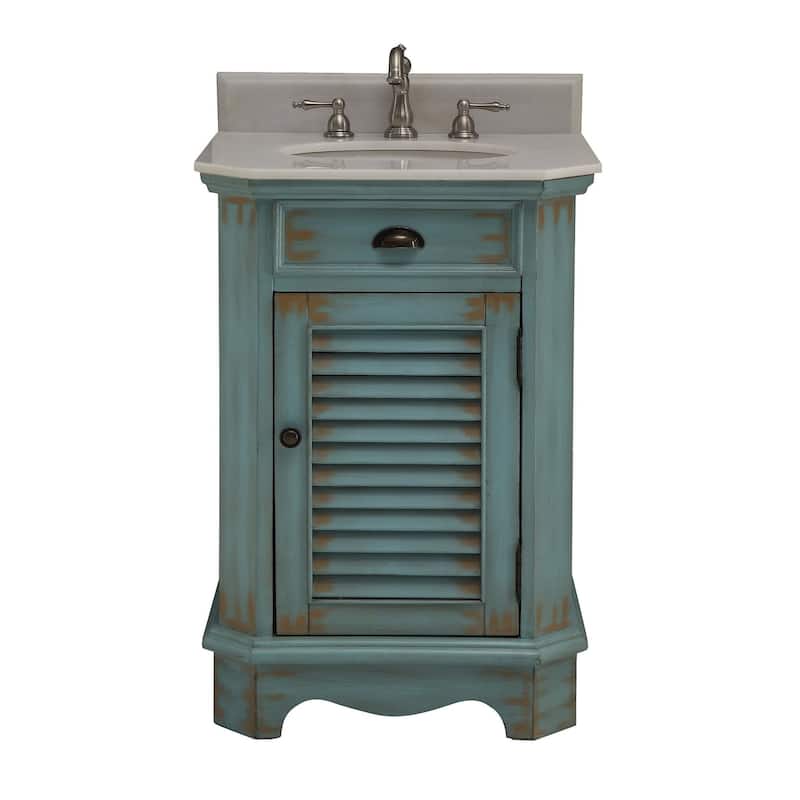 24" Benton Collection Abbeville Distressed L. Blue Rustic Vanity W/BS