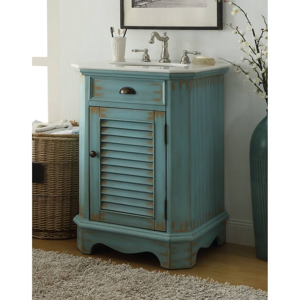 24" Benton Collection Abbeville Distressed L. Blue Rustic Vanity W/BS
