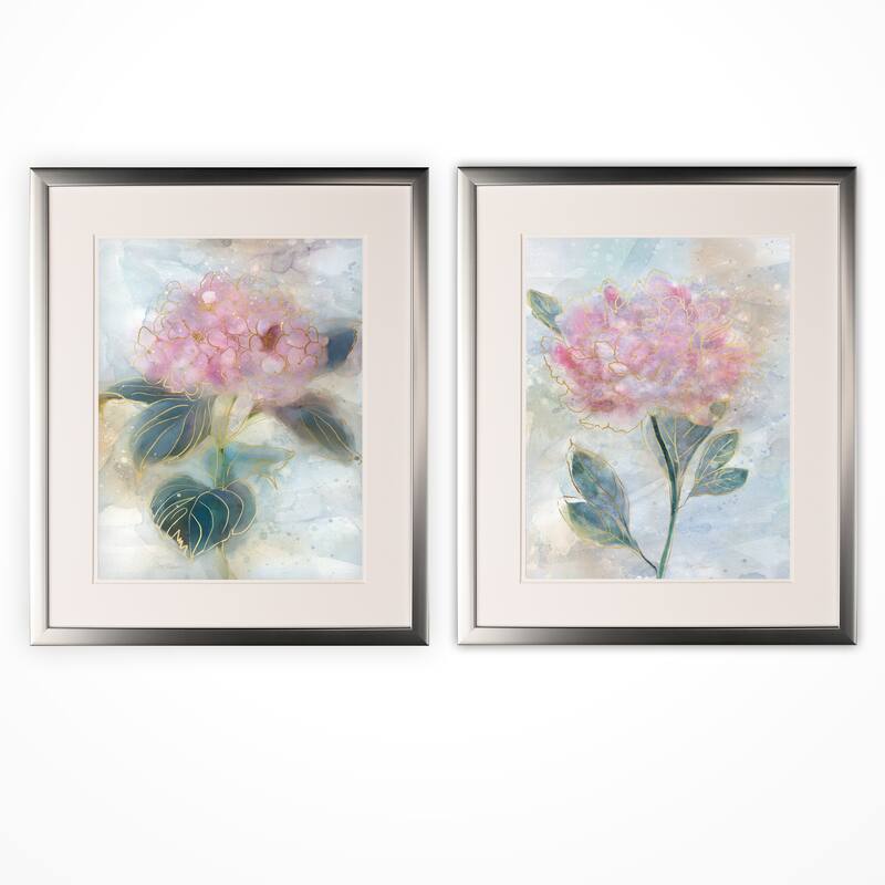 Stained Glass Hydrangea -2 Piece Set - Silver Frame