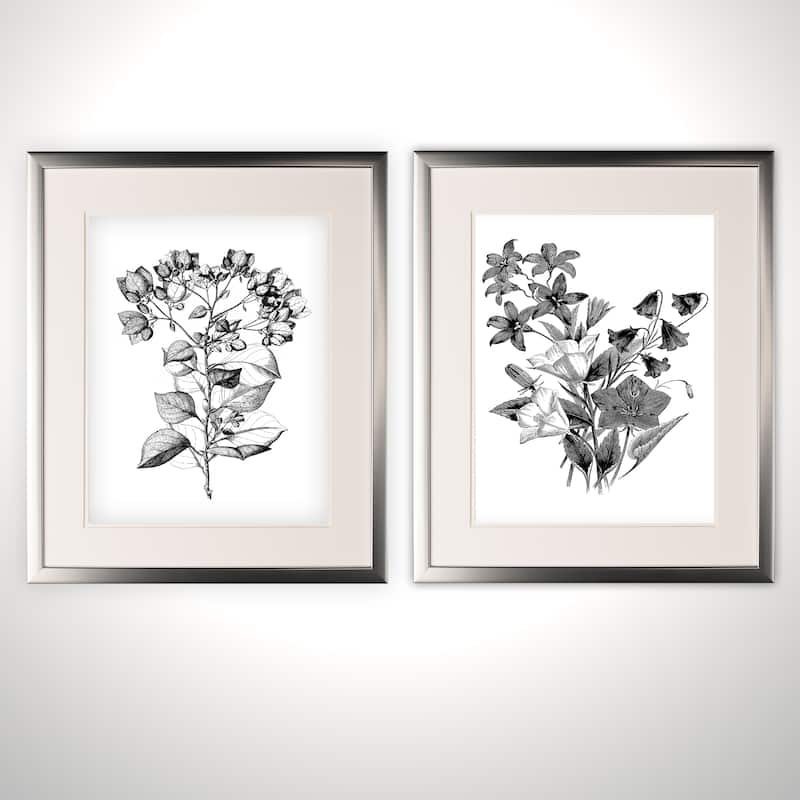 Botanical Black and White -2 Piece Set - Silver Frame