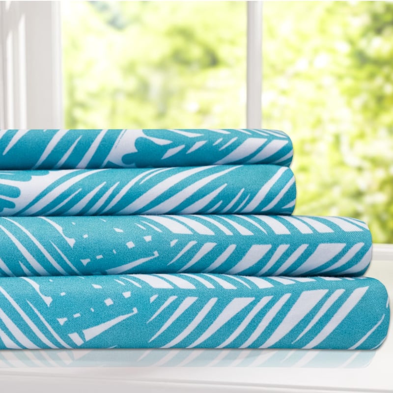 Tropical Leaf 4-Piece Patterned Deep Pocket Sheet Set