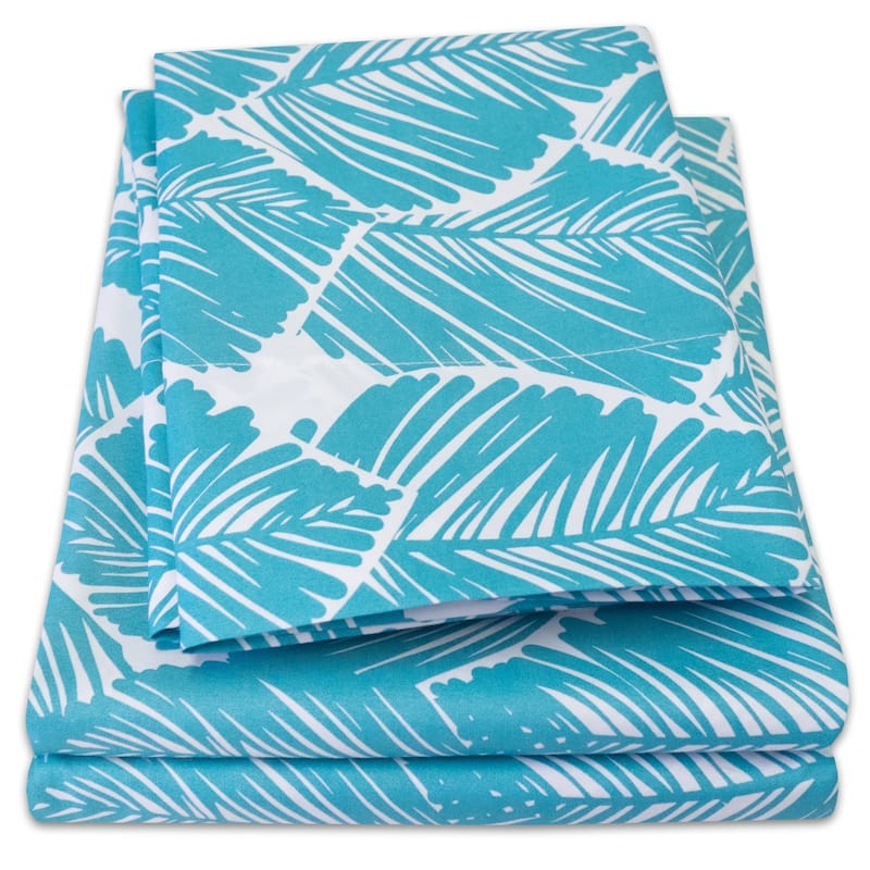 Tropical Leaf 4-Piece Patterned Deep Pocket Sheet Set