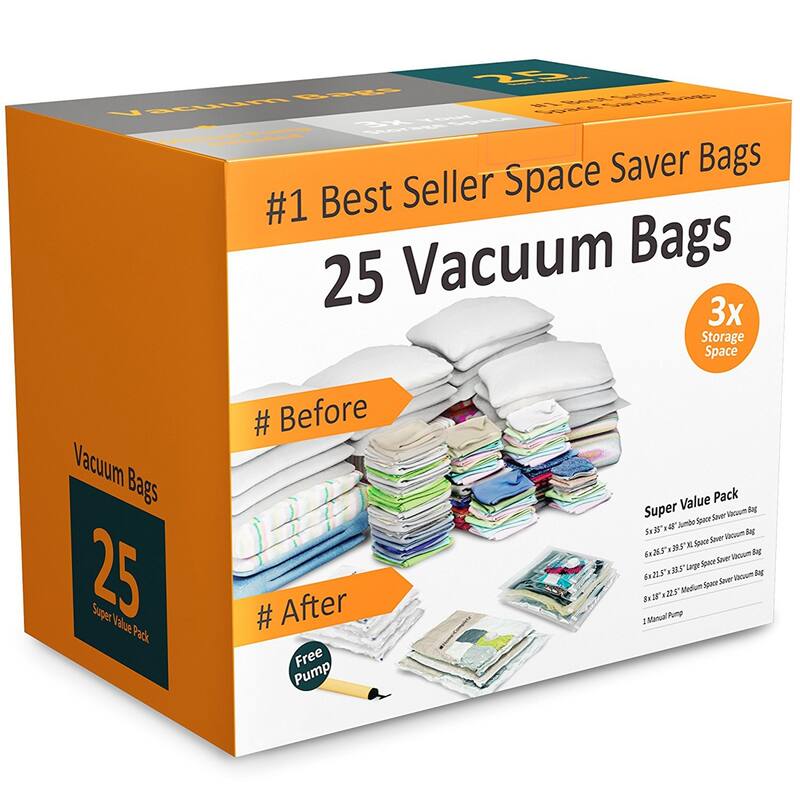 Vacuum Sealer Bags - Airtight Space Saver Bags in 6 Sizes with Pump by Windsor Home