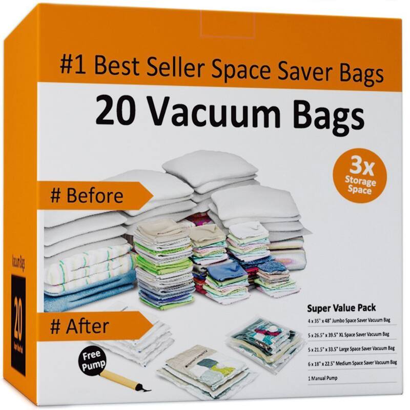 Vacuum Sealer Bags - Airtight Space Saver Bags in 6 Sizes with Pump by Windsor Home