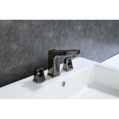 8 in. Widespread 2-Handle Bathroom Faucet with Push Down Pop-Up Drain in Glossy Black
