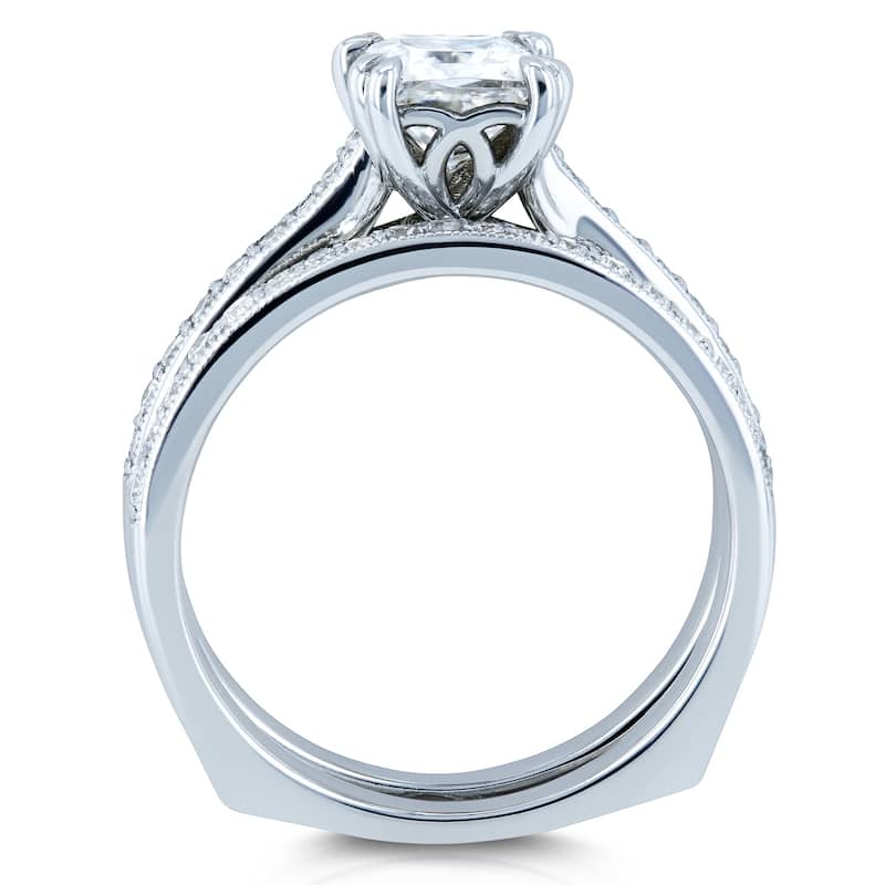 Annello by Kobelli 14k Gold 1 1/3ct TGW Princess Moissanite and Diamond Square Shank Trellis Wedding Rings (GH/VS, GH/I)