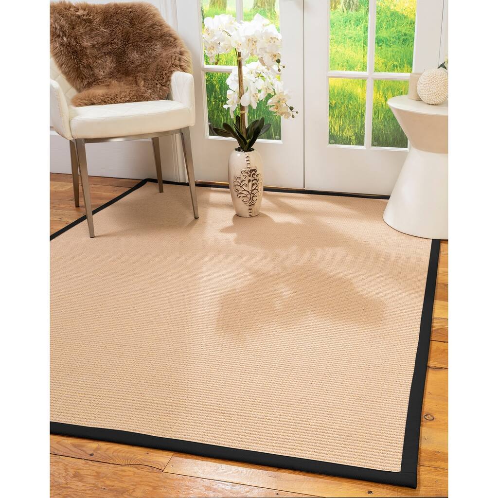 Natural Area Rugs 100%, Natural Fiber Handmade Chelsea, Beige Wool/Sisal Rug, Black Border - 2'6" x 8'