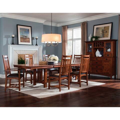 Oak Park Mission Trestle Table with 2-leaf Extension - Brown