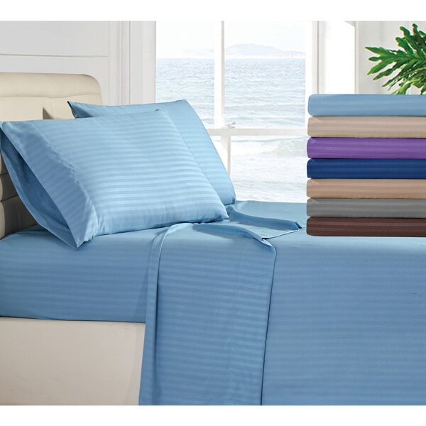 4 Piece Hotel Luxury Stripe Deep Pocket Bed Sheets Set