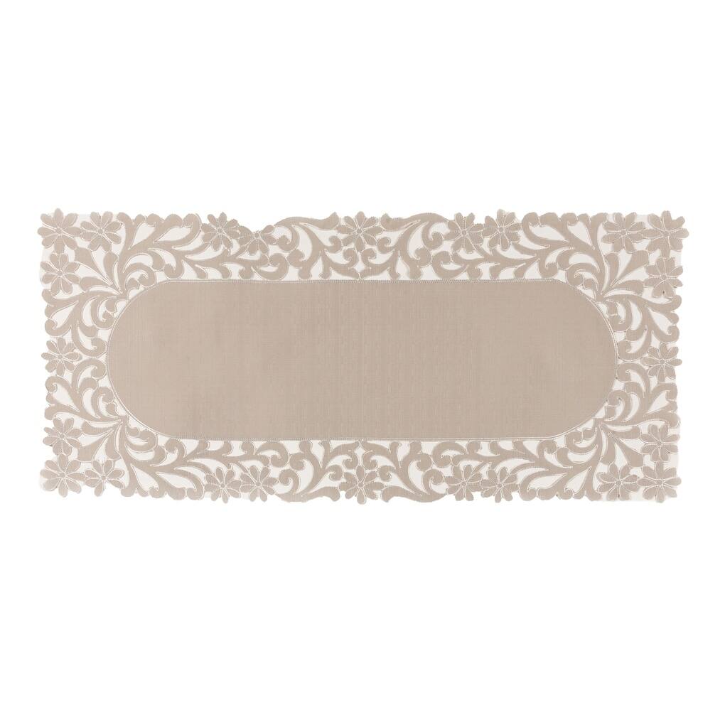 Florence Floral Cutwork Trimed Edge Table Runner, 16 by 36-Inch, Taupe