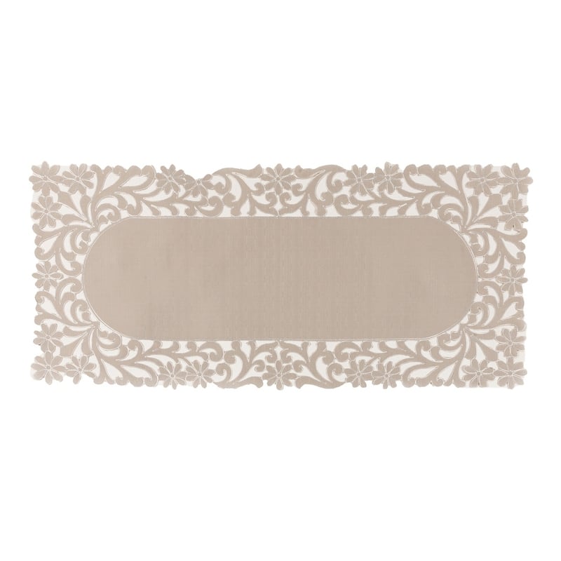 Florence Floral Cutwork Trimed Edge Table Runner, 16 by 36-Inch, Taupe