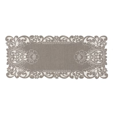 Claire Floral Embroidered Cutwork Table Runner, 16 by 36-Inch, Grey
