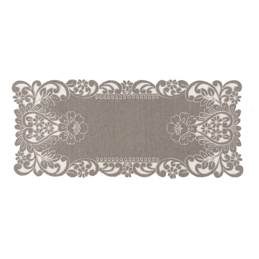 Claire Floral Embroidered Cutwork Table Runner, Grey