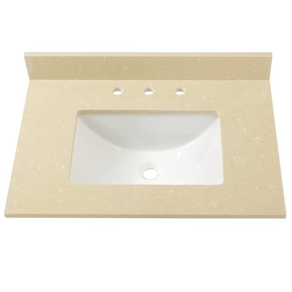 31 in. x 22 in. Crema Limestone Engineered Marble Vanity Top & 8 in