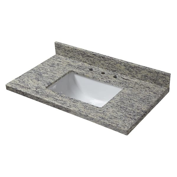 37 in. W Granite Single Trough Sink Vanity Top in Midnight Black