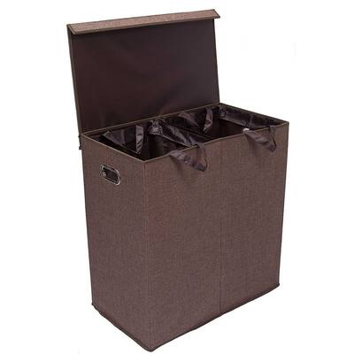BirdRock Home Double Laundry Hamper with Lid and Removable Liners | Linen | Foldable Hamper | Cut Out Handles