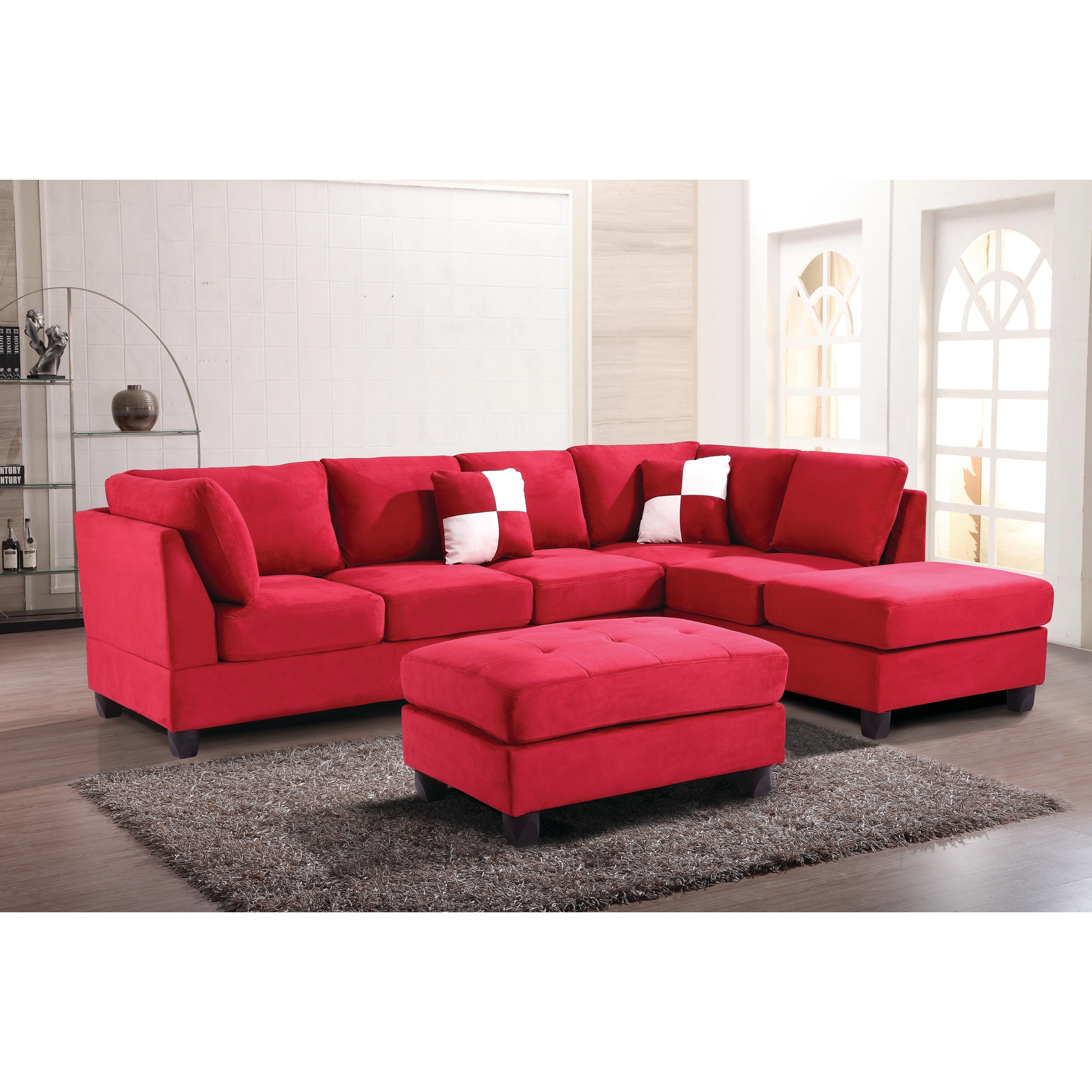 Red microsuede deals couch