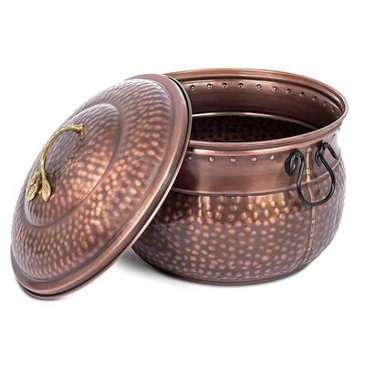 BirdRock Home Water Hose Holder with Lid | Ground Garden Hose Pot | Steel Metal with Copper Accents | Outdoor or Indoor Use