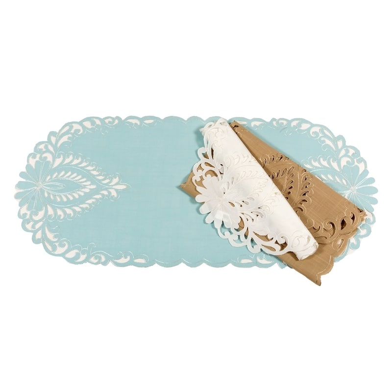 Wilshire Embroidered Cutwork Table Runner, 16 by 36-Inch, Beige