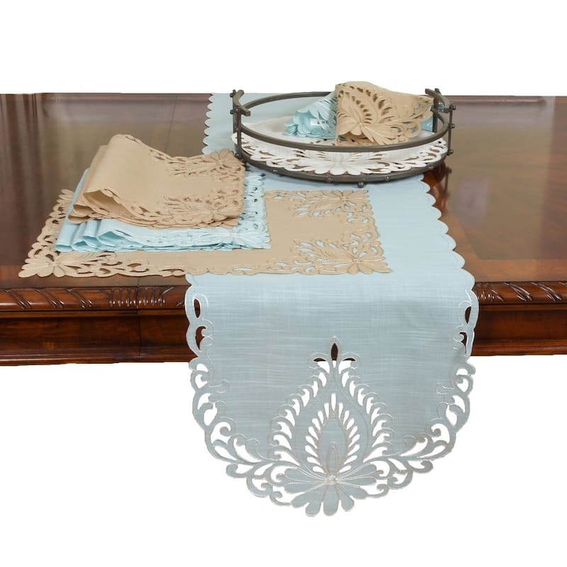 Wilshire Embroidered Cutwork Table Runner, 16 by 36-Inch, Beige