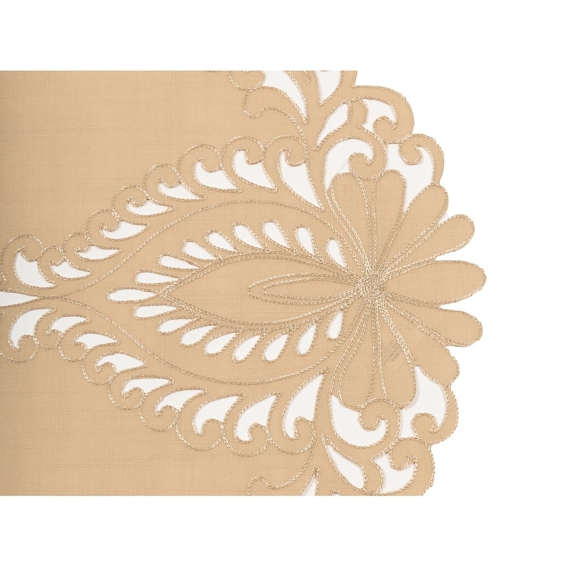 Wilshire Embroidered Cutwork Table Runner, 16 by 36-Inch, Beige