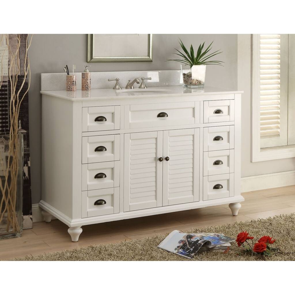 49" Benton Collection Glennville White Bathroom Vanity W/ Matching BS