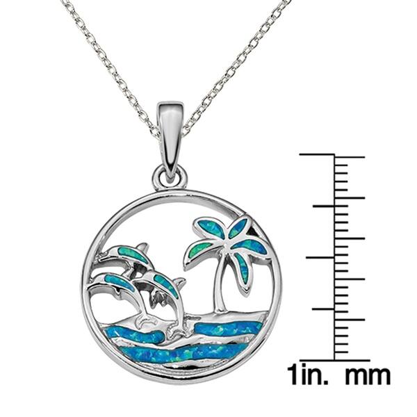 Sterling Silver Blue Topaz Palm Tree Wave Pendant w/ 18" Sterling Chain Sterling Silver Blue Topaz Palm Tree Wave Pendant w/ 18" Sterling Chain