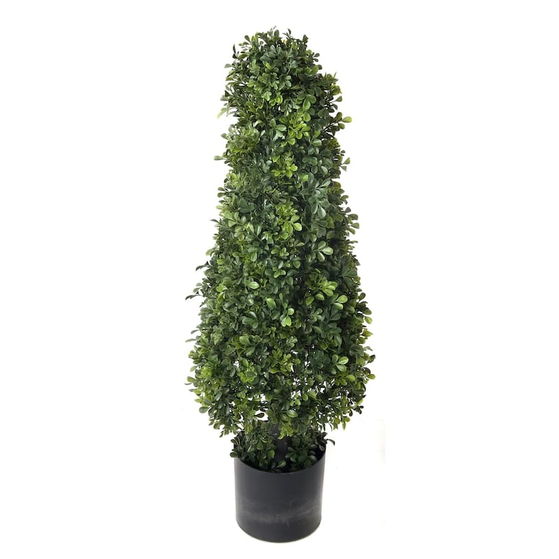 37 Inch Potted Plastic English Boxwood Cone Topiary