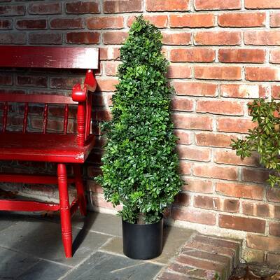 37 Inch Potted Plastic English Boxwood Cone Topiary