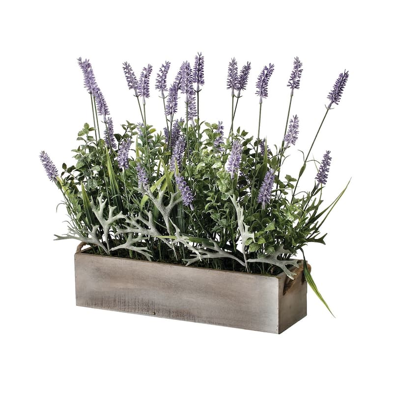 18 Inch Lavender Stalk in Wood Ledge Box