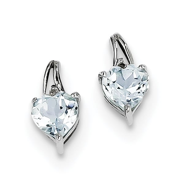 Versil Sterling Silver Rhodium Plated Diamond Aquamarine Heart Versil Sterling Silver Rhodium Plated Diamond Aquamarine Heart Post Earrings