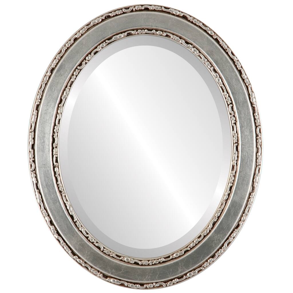 Monticello Framed Oval Mirror in Silver Leaf with Brown Antique - Silver/Brown