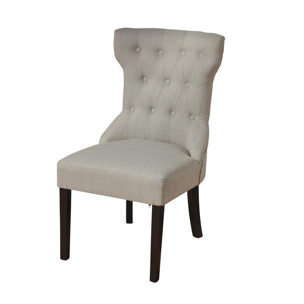 Overstock Silk Road Button Tufted Woven Ivory Parson Chair - Dark Espresso Brown Legs