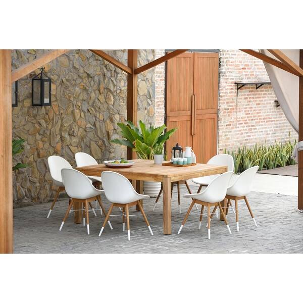 Shop Amazonia Teak Bonita White 9 Piece Square Sidechair Patio Dining Set Overstock 20730924