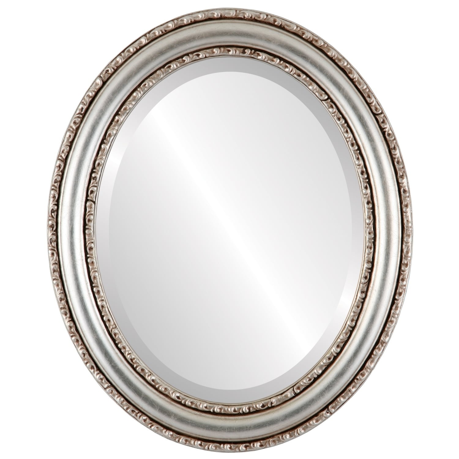 Dorset Framed Oval Mirror in Silver Leaf with Brown Antique