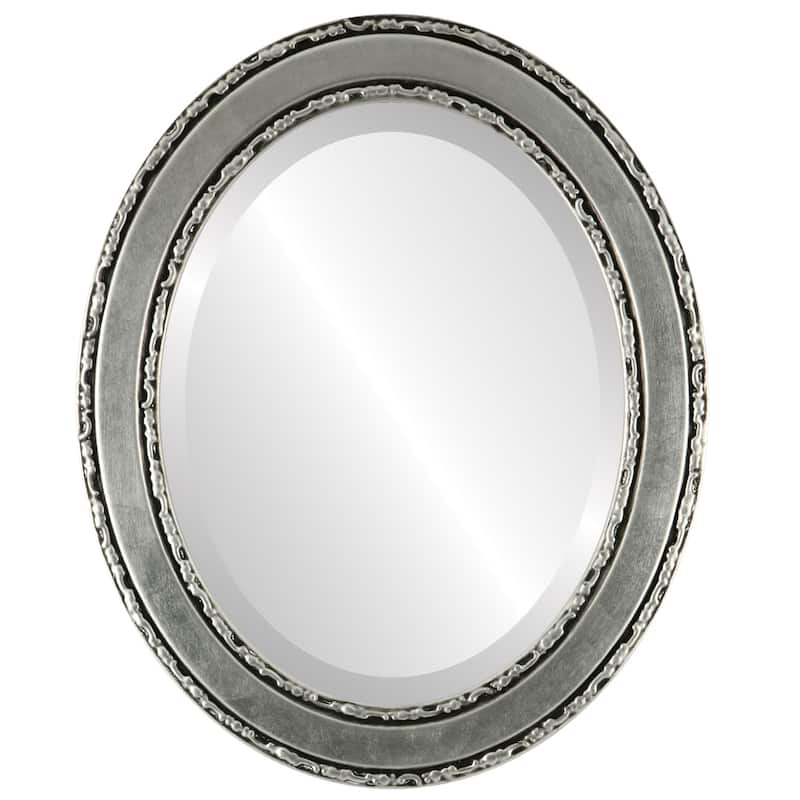 Monticello Framed Oval Mirror in Silver Leaf with Black Antique - Silver/Black