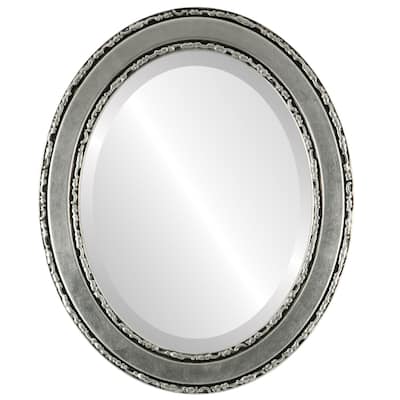 Monticello Framed Oval Mirror in Silver Leaf with Black Antique - Silver/Black
