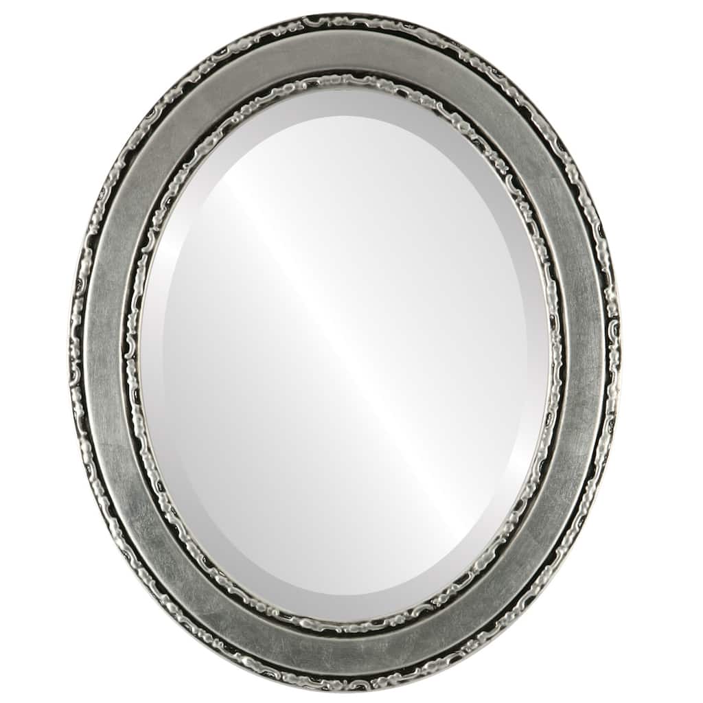 Monticello Framed Oval Mirror in Silver Leaf with Black Antique - Silver/Black