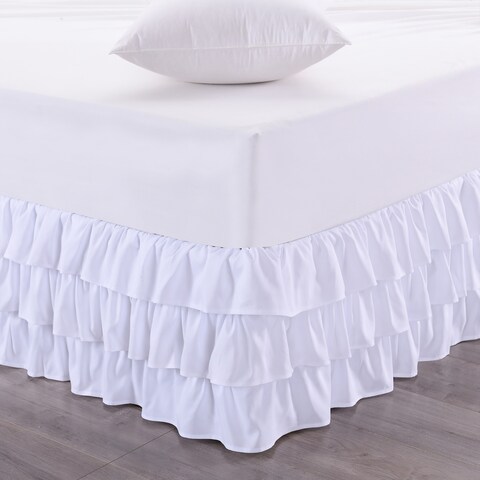 Waterfall 3-Layer Ruffled 14-Inch Drop Bedskirt (Queen, King) White